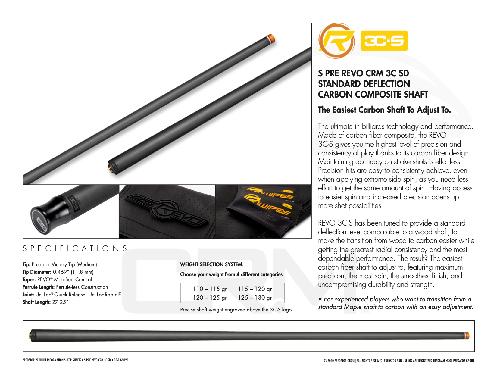 REVO® 3C CRM 11.8 Shaft with Uni-Loc QUICK RELEASE Joint – CaromSports REVO® 3C CRM 11.8 Shaft with Uni-Loc QUICK RELEASE Joint – CaromSports